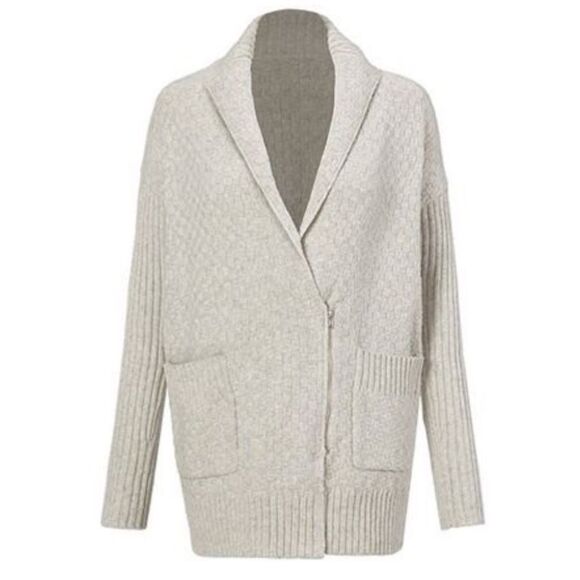 Cabi Zip Cardigan Sweater Gray Textured Basketweave Ribbed Knit Size Large 4466 - Picture 1 of 10